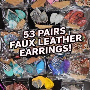 53 Pairs Faux Leather Teardrop Dangle Earrings Bulk Lot Glitter Leopard Boho